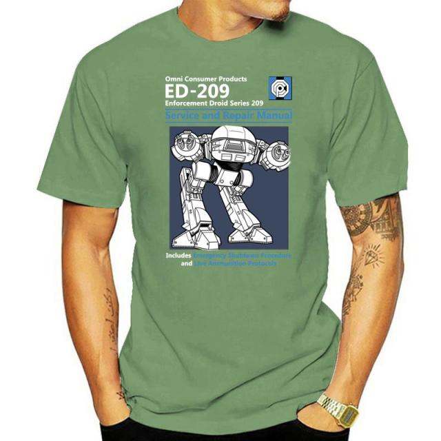 Blue Men T Shirt Summer Fashion Casual Tshirt Printing Robot ED 209 Men's Top Quality Full Cotton Clothing Mens Tee Shirt