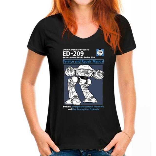 Blue Men T Shirt Summer Fashion Casual Tshirt Printing Robot ED 209 Men's Top Quality Full Cotton Clothing Mens Tee Shirt