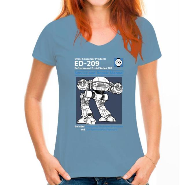 Blue Men T Shirt Summer Fashion Casual Tshirt Printing Robot ED 209 Men's Top Quality Full Cotton Clothing Mens Tee Shirt