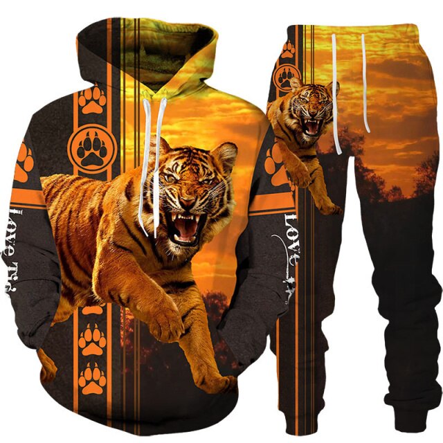 New Animal 3D Tiger Printed Hoodie + Pants Suit Cool Men/Women 2 Pcs Sportwear Tracksuit Set Autumn And Winter Men's Clothing