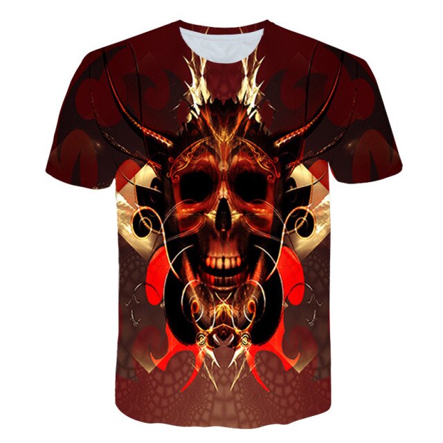 Fashion Summer Horror Skull 3D Print Men's T-Shirt O-Neck Short Sleeve Casual Breathable Oversized Male T Shirt Top Men Clothing