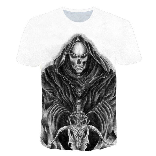 Fashion Summer Horror Skull 3D Print Men's T-Shirt O-Neck Short Sleeve Casual Breathable Oversized Male T Shirt Top Men Clothing